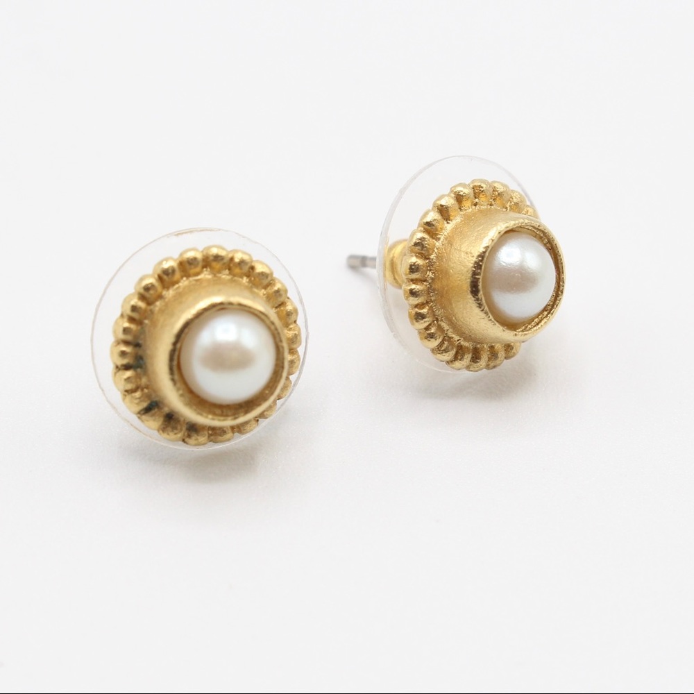 Electroplated Gold and Pearl Stud Earrings